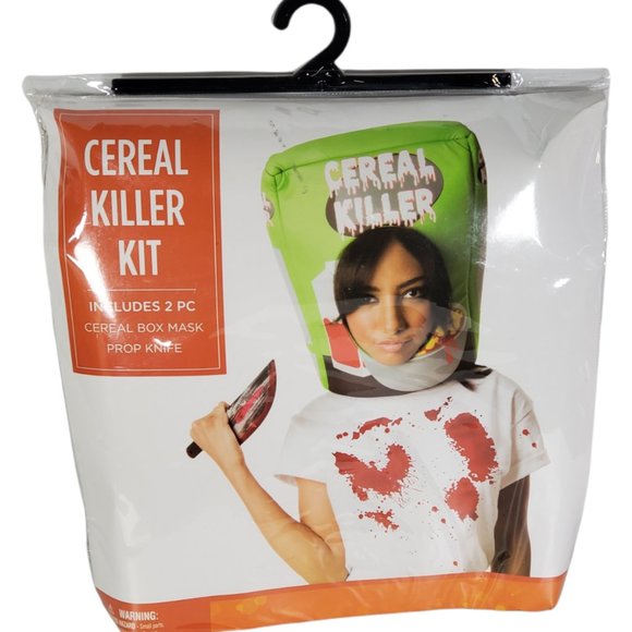 Cereal Killer Kit 2 Piece Costume Includes Cereal Box Mask & Prop Knife - Picture 2 of 2